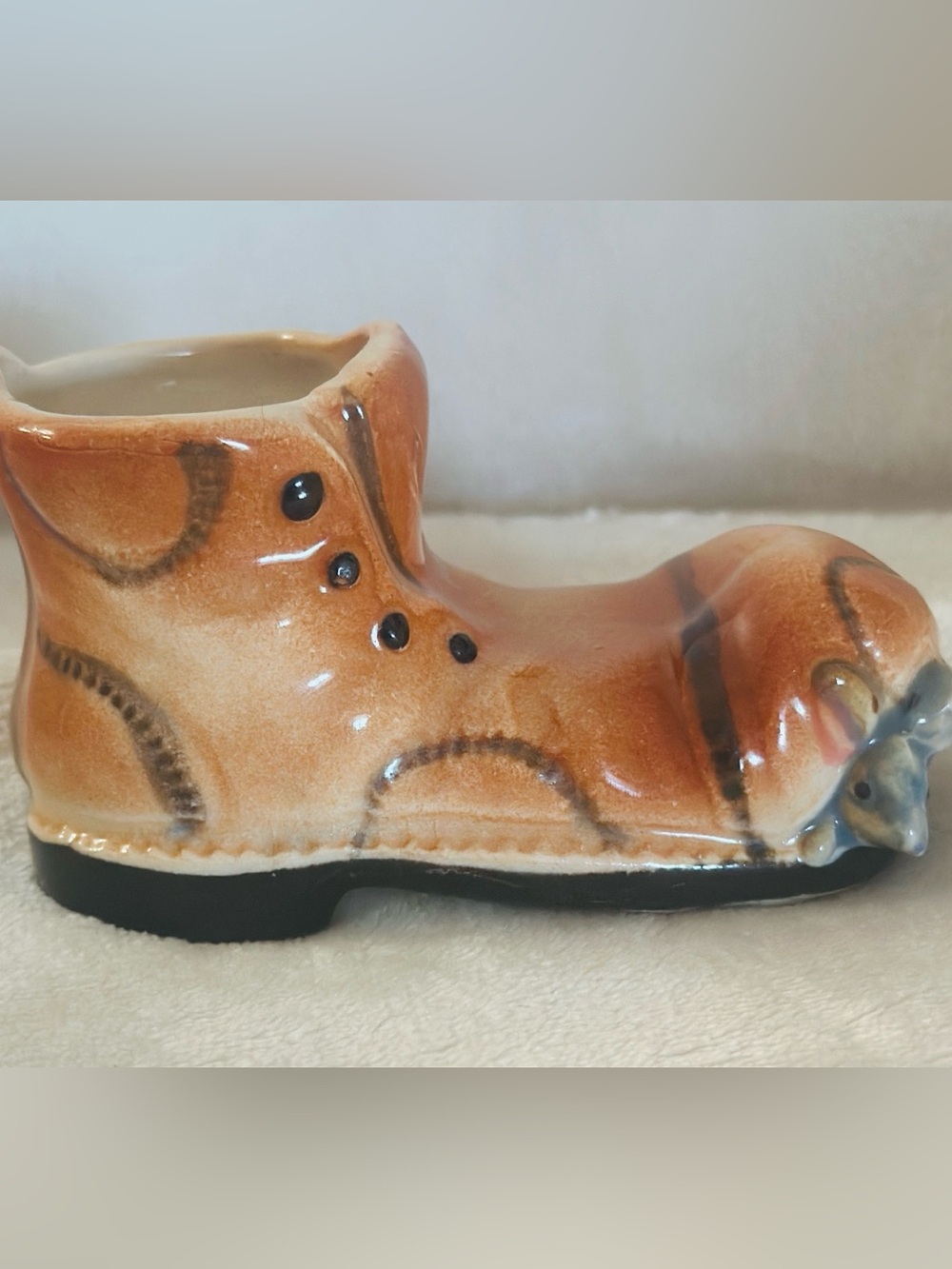 Tan Ceramic Shoe Sculpture Planter - Decorative Home Accent